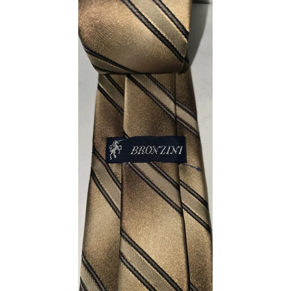 Vintage Bronzini Tie Brown with Diagonal Stripes with‎ Unicorn Emblem 57
